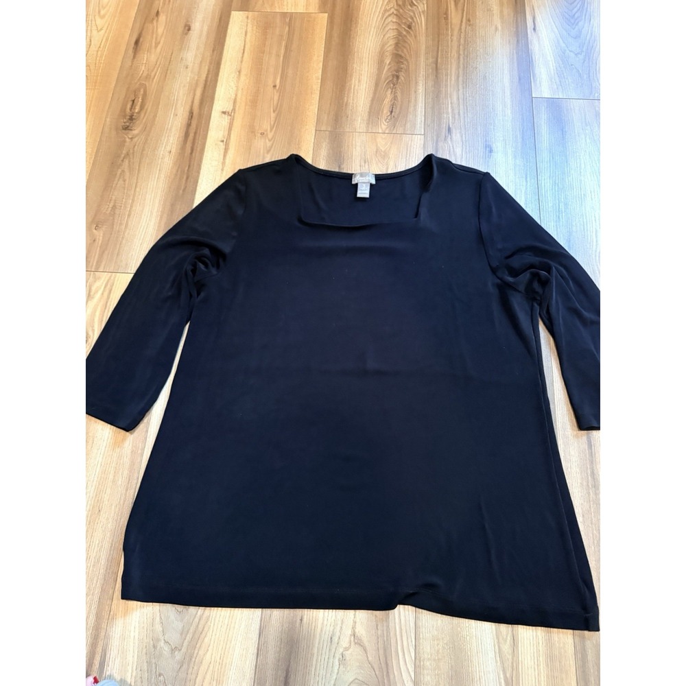Chico's Travelers Black Square Neck Blouse Shirt Stretch Women's 3 Or XL Black